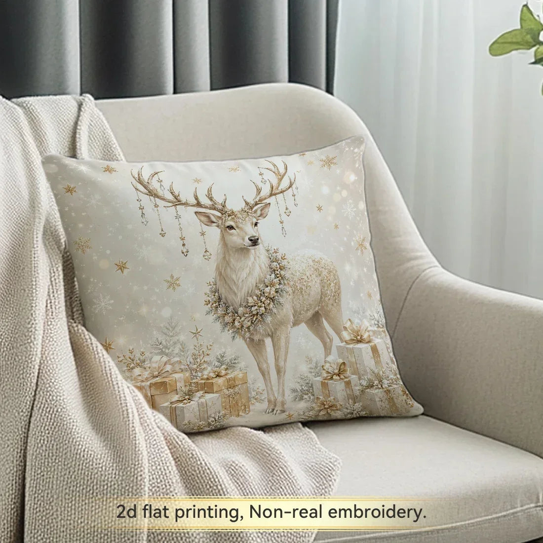 1/4 Pièces de Housses de Coussin Dorées pour Décoration de Noël en Polyester pour la Maison, la Voiture et le Canapé